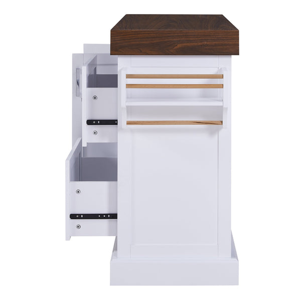 English Elm K&k Rolling Kitchen Island with Walnut Grain Countertop Drawers and Spice Rack White N707S000025W