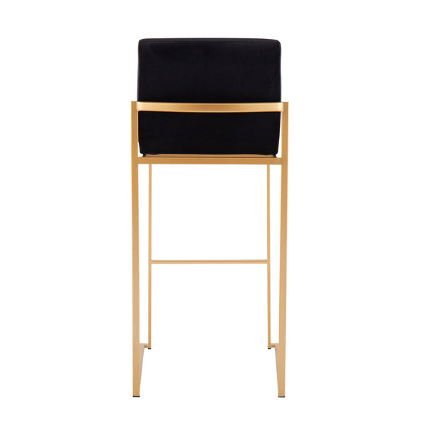 English Elm Fuji 30" Contemporary High Back Barstool Set Of 3 - Luxurious Black Velvet & Gold Steel Design B202P222211