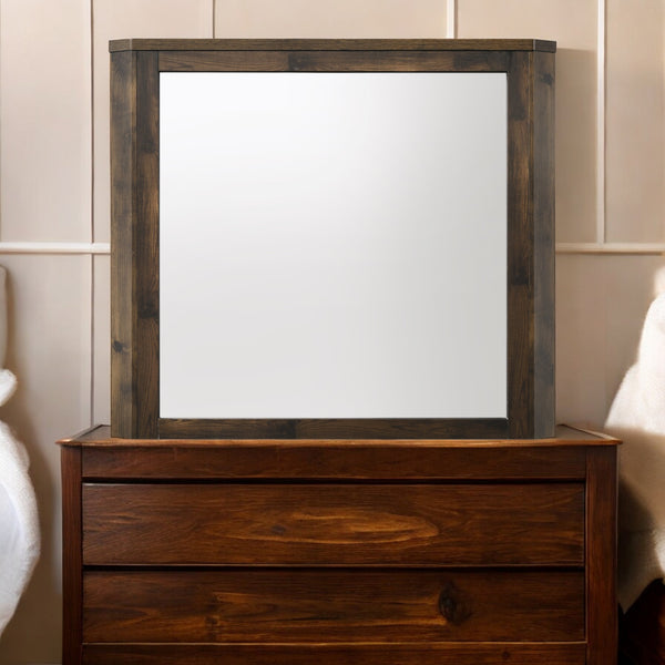 English Elm Elettra Rustic Walnut Finish Mirror with 34x34 Inch Sleek 3mm Glass, Wood Frame, Stable Mounting and Warm Contemporary Style B2726P261231
