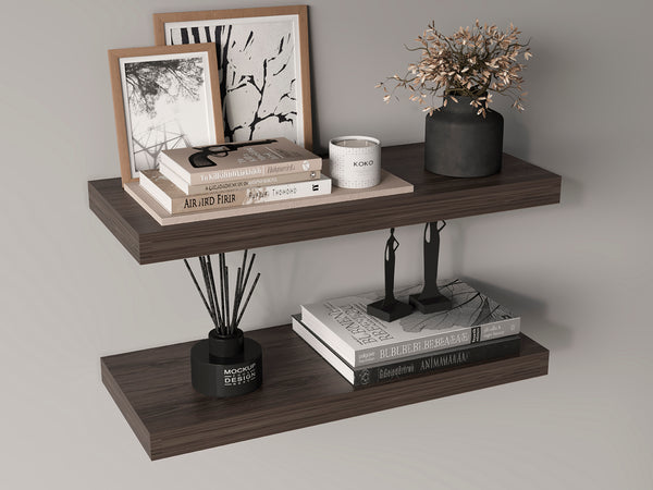 English Elm Ecco 31.5" Floating Shelves Set of 2 in Dark Walnut — Hidden Brackets, Sturdy Modern Storage for Home B070P351139