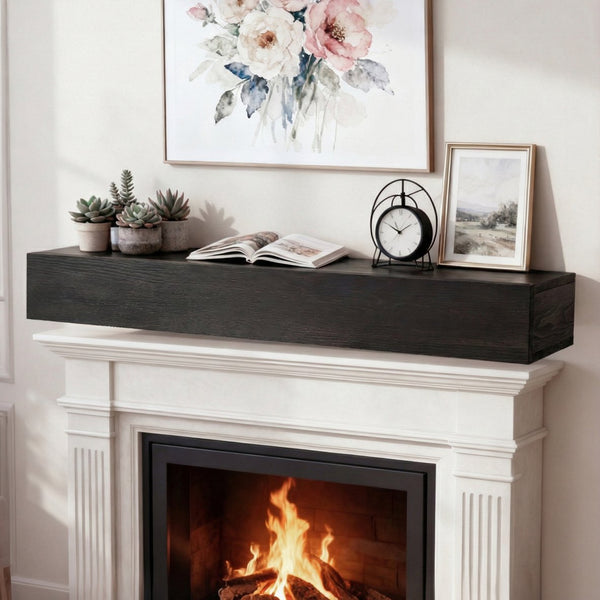 English Elm 60" Solid Cedar Floating Mantel Shelf Rustic Farmhouse Style for Living Room Decor Black W1390P407398