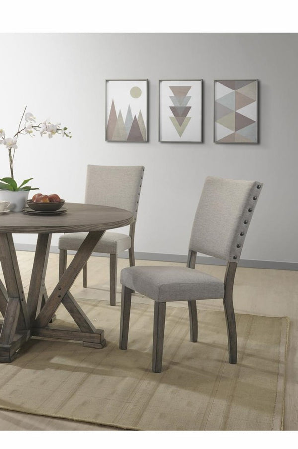 English Elm Antique Gray Fabric Dining Chair Set with Nailhead Trim and Tall Lumbar Back B011P423337
