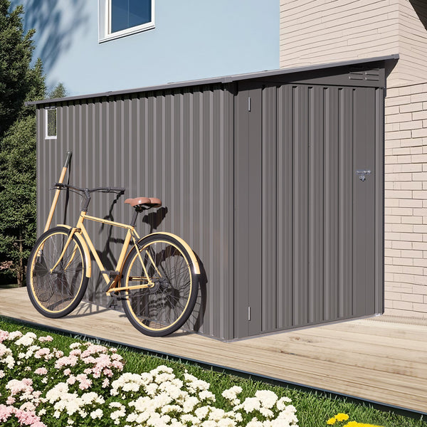 English Elm 4x9 Ft Galvanized Steel Lean-to Outdoor Storage Shed with Vented Sloped Roof and Windows W3213P417563