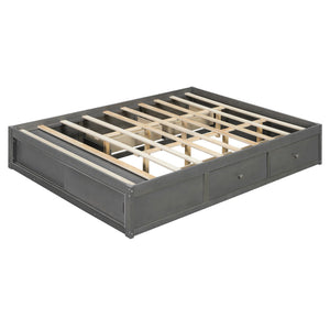 English Elm Queen Platform Bed with Four Storage Drawers Footboard Cubby Modern Low Profile Frame Gray LP000138AAE