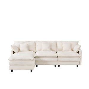 English Elm 101.9-inch Chenille Modular Sofa with Movable Footstool for Living Room Comfort Beige W288S00031