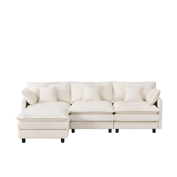 English Elm 101.9-inch Chenille Modular Sofa with Movable Footstool for Living Room Comfort Beige W288S00031