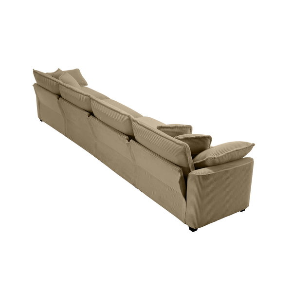 English Elm Corduroy 4-Seater Sofa - Stylish Modern Upholstered Comfort With Pillows For Living Rooms & Offices W714S00800