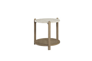 English Elm Stone Top Cocktail Table with Natural Stone Surface and Toffee Wood Base, Sturdy Legs, Shelf Taupe+Natural 27.75 L x 27.25 W x 7.25 H B2699P323081