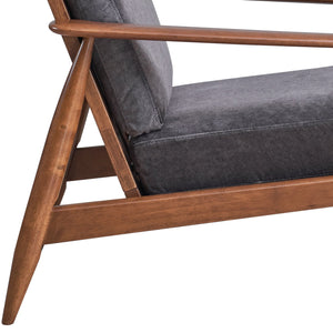 English Elm Charcoal Removable Cushion Accent Chair with Full Foam Comfort, Rubber Wood Frame, Brown Finish B062S00567