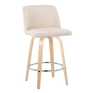 English Elm Toriano 26" Swivel Counter Stool Set Of 2 In Natural Wood & Cream Fabric - Modern Comfort For Dining B202S00415-GIGA