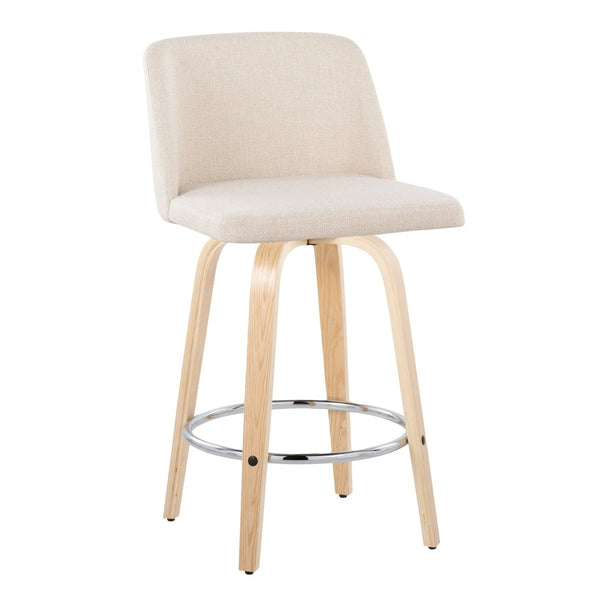 English Elm Toriano 26" Swivel Counter Stool Set Of 2 In Natural Wood & Cream Fabric - Modern Comfort For Dining B202S00415-GIGA