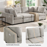 English Elm 103" Sectional Sofa Couch Sofa Bed U-Shaped Sofa With Two Movable Ottoman and Three Usb Ports For Living Room, Grey