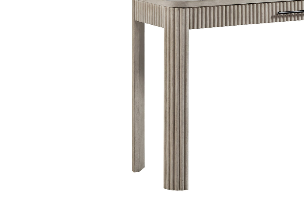 English Elm Taupe Reeded Writing Desk with Birch Veneer, Solid Wood & MDF, 1 Drawer — Casual Transitional Style B2699P271424