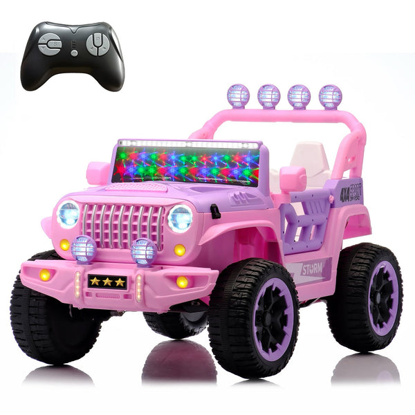 English Elm 24v Two Seat Kids Ride on Car with 4wd Motor Remote Control and Led Lights Pink W509P378207