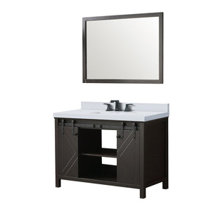 English Elm Brown 48 In. Bath Vanity Set With White Quartz Countertop, Matte Black Faucet & 44 In. Mirror B2731S01279
