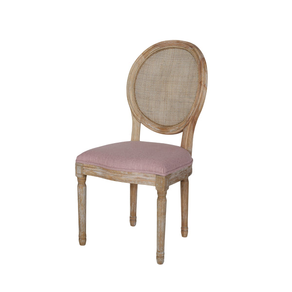 English Elm Christopher Knight Home® - DININGCHAIR Elegant Wicker & Fabric Dining Seat with Carved Legs Distressed Finish for Stylish Homes Blush 65165.00LBLSH