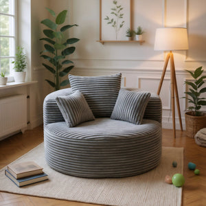 English Elm Full Foam Corduroy Single Seat Lounge Sofa with Lumbar Pillows for Small Spaces Grey W3326P350900
