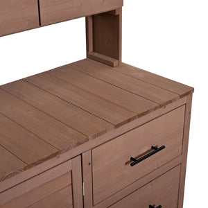 English Elm (with Hutch) Topamx Solid Fir Potting Bench Patio Workstation Spice Rack Drawer Brown N717P404331D
