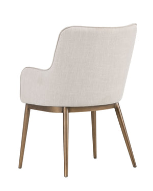 Sunpan Franklin Dining Armchair - Elegant Barrel Back Design with Antique Brass Frame for Modern Spaces Beige Linen