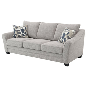 English Elm Mingle Textured Light Grey Bouclé Sofa with Flared Arms, Boxed Cushions & Tall Tapered Legs B062P342728