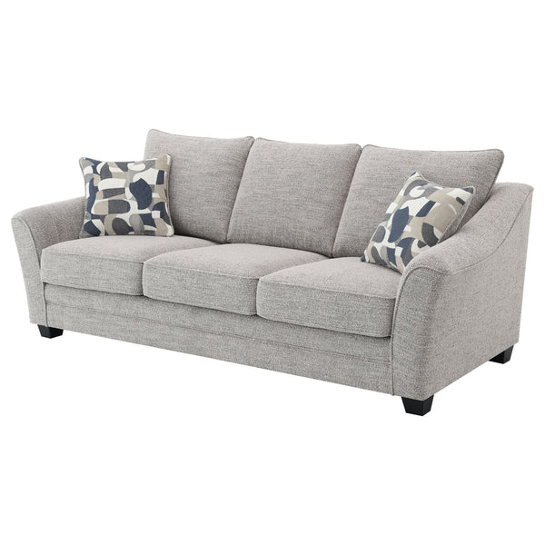 English Elm Mingle Textured Light Grey Bouclé Sofa with Flared Arms, Boxed Cushions & Tall Tapered Legs B062P342728