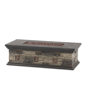 English Elm Rectangle Mgo Propane Fire Pit Faux Stone Finish 50000 Btu Outdoor Patio Centerpiece 63692.00-50K