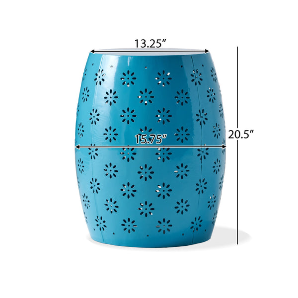 English Elm Soleil Iron Barrel Side Table with Starburst Lattice for Patio Balcony Outdoor Use 61303.00