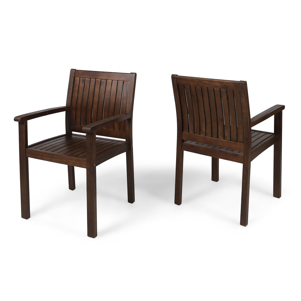 English Elm Wilson Solid Acacia Slatted Outdoor Dining Chairs Farmhouse Modern Patio Set of 2 61717.00DBRN