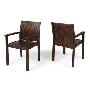 English Elm Wilson Solid Acacia Slatted Outdoor Dining Chairs Farmhouse Modern Patio Set of 2 61717.00DBRN