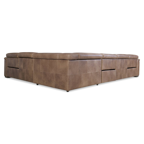Bernhardt Bernhardt Lioni Leather Power-Motion Sectional With Usb Charging, Power Headrests, Sleek Contemporary Design Brown 153.5" W x 122.5" D x 32.5" H K2088