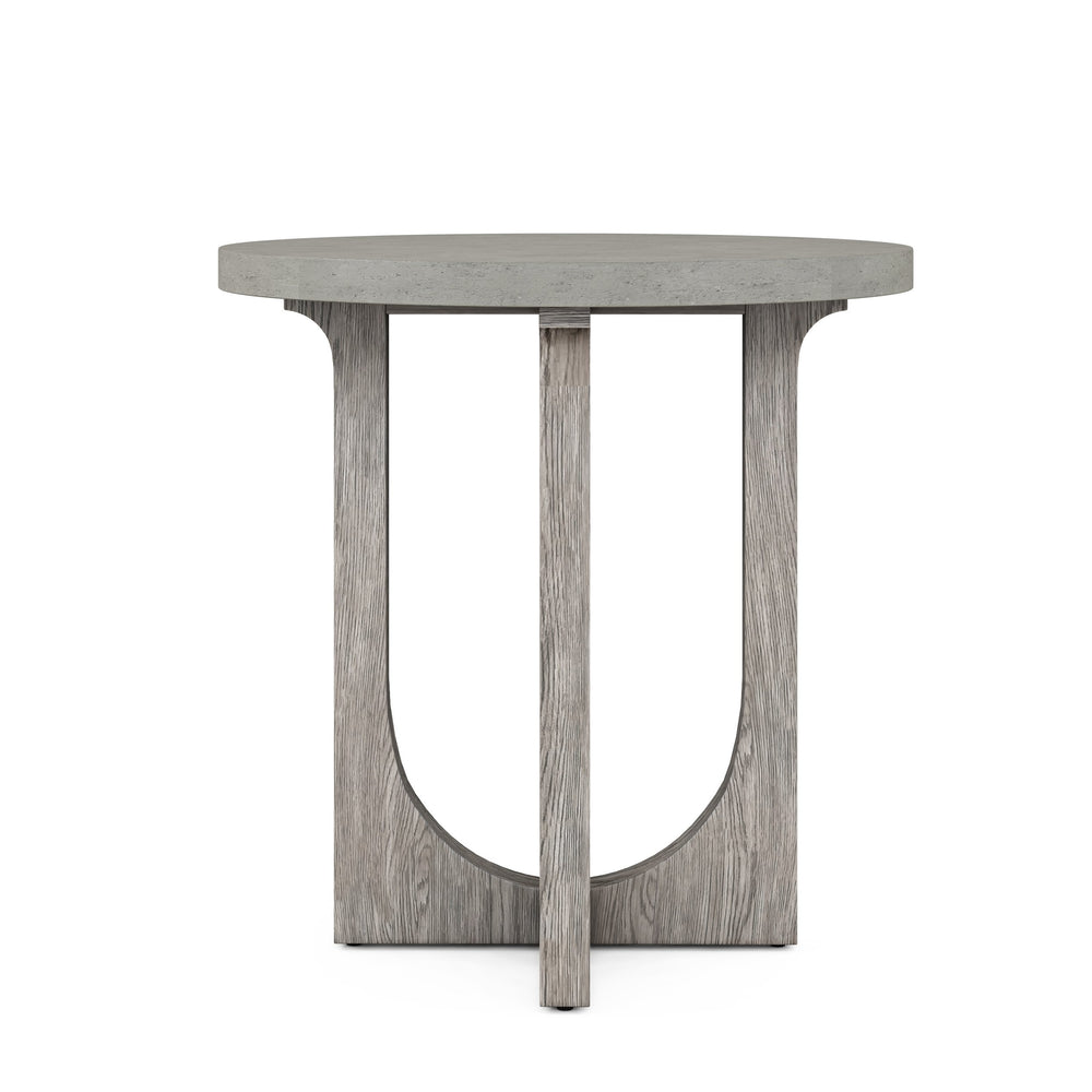 A.R.T. Furniture Vault Round Chairside Table - Chic Mink Finish With Cast Resin Concrete Top For Modern Living Spaces Gray Parawood Solids,White Oak Veneers,Resin 285303-2354