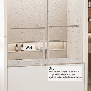 English Elm 56-60 in Frameless Bypass Tub Shower Door Soft Close Tempered Glass Brushed Nickel W1920P385331