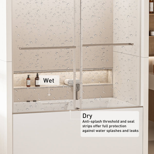 English Elm 56-60 in Frameless Bypass Tub Shower Door Soft Close Tempered Glass Brushed Nickel W1920P385331