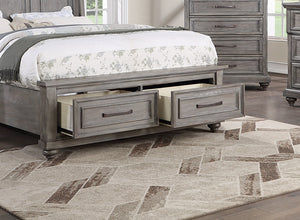English Elm Eastern King Sleigh Bed with Underbed Storage Drawers Gray Vintage 3-Panel Headboard 94x81x57" B011S01401