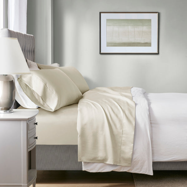 English Elm 4-piece King Sateen Cotton Blend Sheet Set with Heiq Temperature Regulation B035P437434