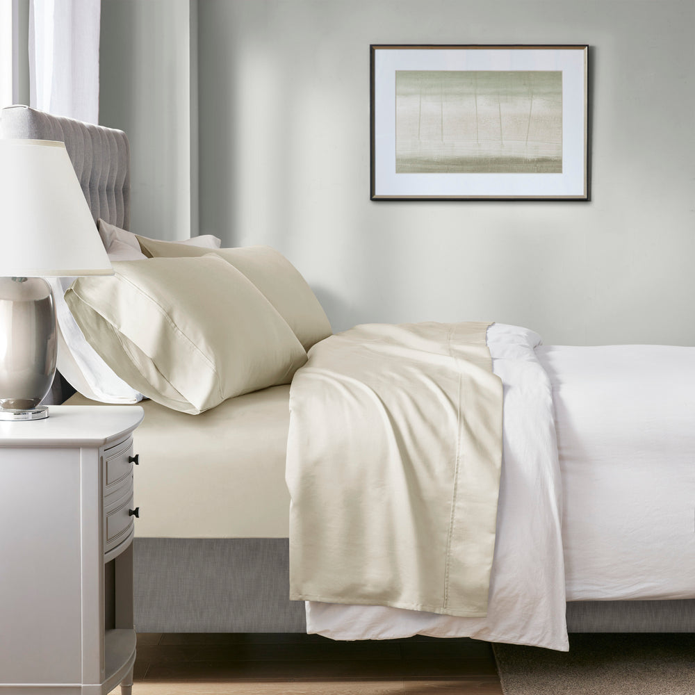 English Elm 4-piece Full Cotton Blend Sateen Sheet Set with Heiq Temperature Regulating Treatment Ivory B035P437432