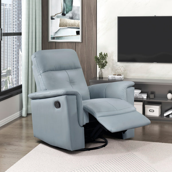 English Elm Blue Leather Swivel Glider Recliner Chair - Top Grain Match Leather, Plush Padding, 360° Comfort Recliner B011P329276