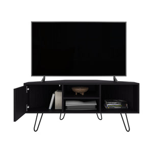 English Elm Lancaster Corner TV Stand with Two Shelves & Two Cabinets, Black MDF, Cable Management, Space-Saving Design B200P335349