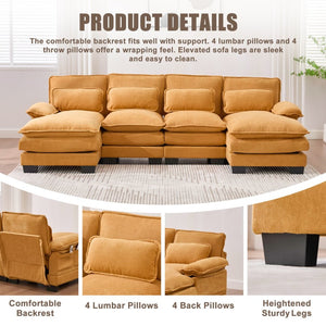 English Elm United U-Shaped Cloud Couch - 110" Chenille Sectional Sofa With Memory Foam & Double Chaise Comfort W1568S00213-GIGA