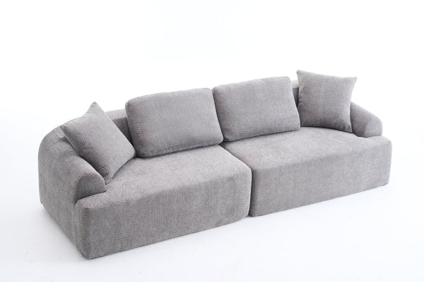 English Elm LY-024GY Plush 4-Seater Compression Sofa in Gray Crochet Yarn Fabric with 4 Pillows, Breathable Comfort 103" wide W2231S00017