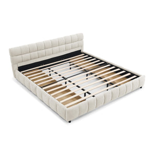 English Elm California King Platform Bed Chenille Upholstered Frame with Storage Drawers Modern Beige W487S00422