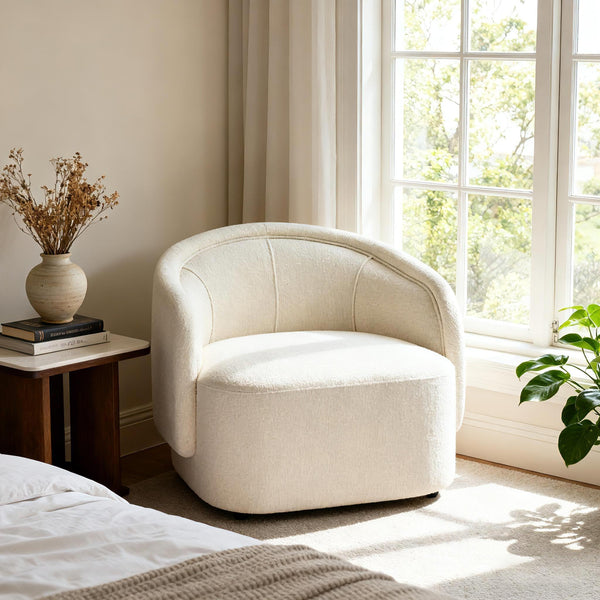 English Elm Amanda Sculptural Boucle Accent Chair Plush Cream Upholstery for Modern Living Spaces N767P381615B