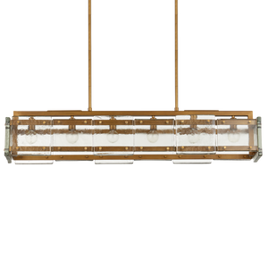 Countervail Rectangular Chandelier - Unique Handcrafted Cast Glass & Antique Brass Design, 6 Lights