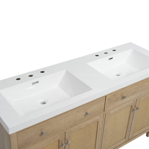 English Elm Christopher Knight Home® - 60 Inch Bathroom Vanity with Double Sinks SMC, Rattan Doors, Soft-Close Drawers, Stable Pine Legs Wood N817P296140N