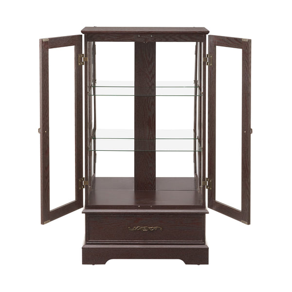 English Elm Lighted Glass Curio Cabinet - Elegant 2-Door Display With Adjustable Shelves & Integrated Lighting, Cherry W1758P300116