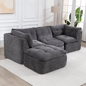 English Elm Modern Chenille Cloud Sectional with Ottoman Deep Sink Modular L Shaped Living Room Sofa Dark Grey W2379S00004
