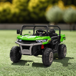 English Elm 24v Kids Ride on Dump Truck Two Seat Electric Utv with Tilting Bed and Remote Control Green W1578P188523