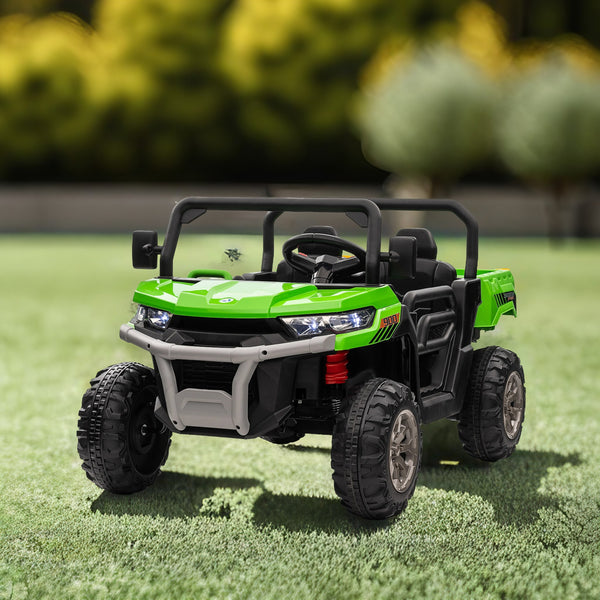 English Elm 24v Kids Ride on Dump Truck Two Seat Electric Utv with Tilting Bed and Remote Control Green W1578P188523