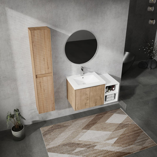 English Elm 36" Wall-Mounted Bathroom Vanity Set With Sink, Side Cabinets, Soft Close Doors & Ample Storage W999S00225
