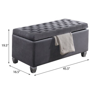 English Elm Grey Velvet Tufted Lift-Top Storage Bench with Padded Seat, Eucalyptus Wood Legs, Elegant Organizer B062P189113